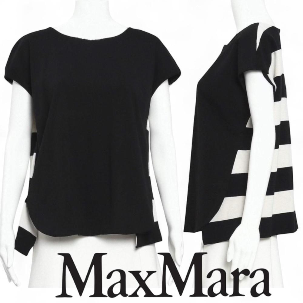 MaxMara black blouse‎ stripes shirt designer sz M minimalist chic luxe